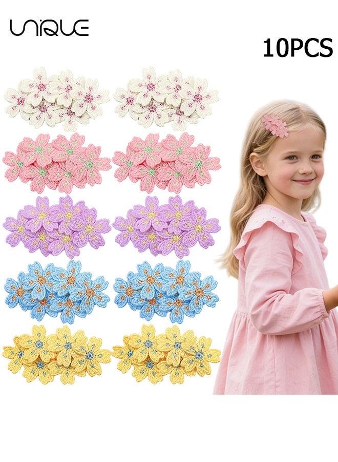 Unique 10 Pcs Cherry Blossom Hair Clips, Cute Side Bangs Barrettes, Non-Slip Alligator Hairpins Sakura Barrettes, knitted Floral Hair Accessories for Women Beach Wedding Everyday Style - 5 Colors - Image 1